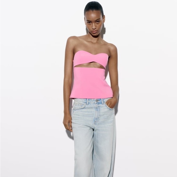 Zara Pink Strapless Cut Out Top - Picture 6 of 12